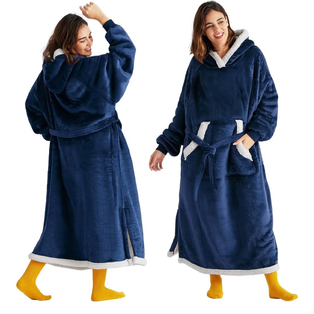 Cozy Blue Fleece Robe with Hood